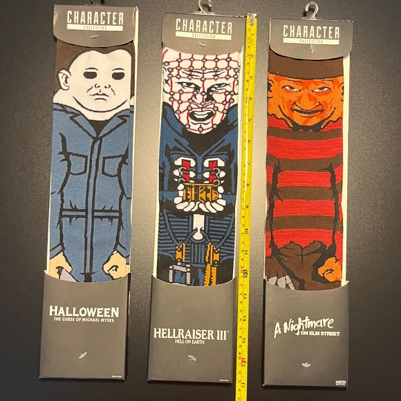 Horror Socks: Pinhead, Michael Myers, Freddy Krueger NWT Halloween Elm Street - Picture 3 of 3